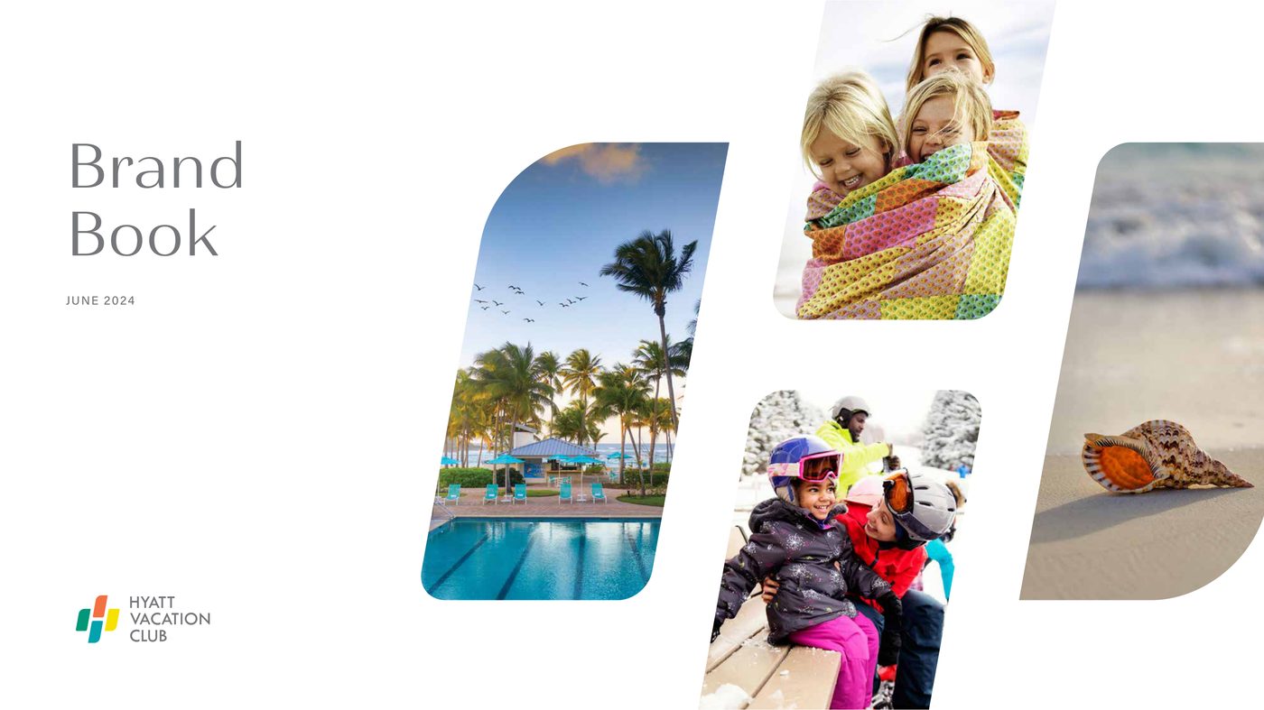 Cover spread of the Hyatt Vacation Club brand book, open to the copy standards section.