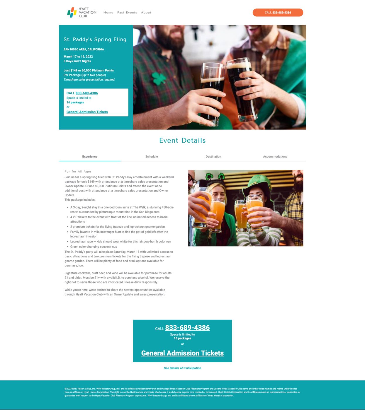 St. Paddy&rsquo;s Spring Fling owner event page for Hyatt Vacation Club.